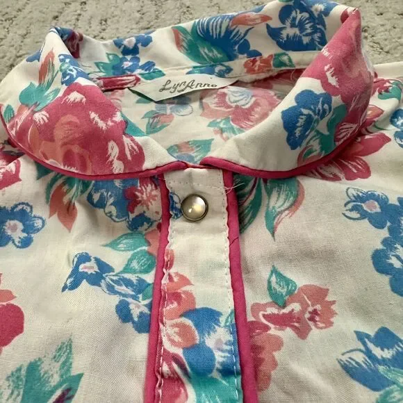 Vintage Lyn Anne Nightgown Size Med Floral CottageCore Grannycore Snap Collar - Picture 9 of 11